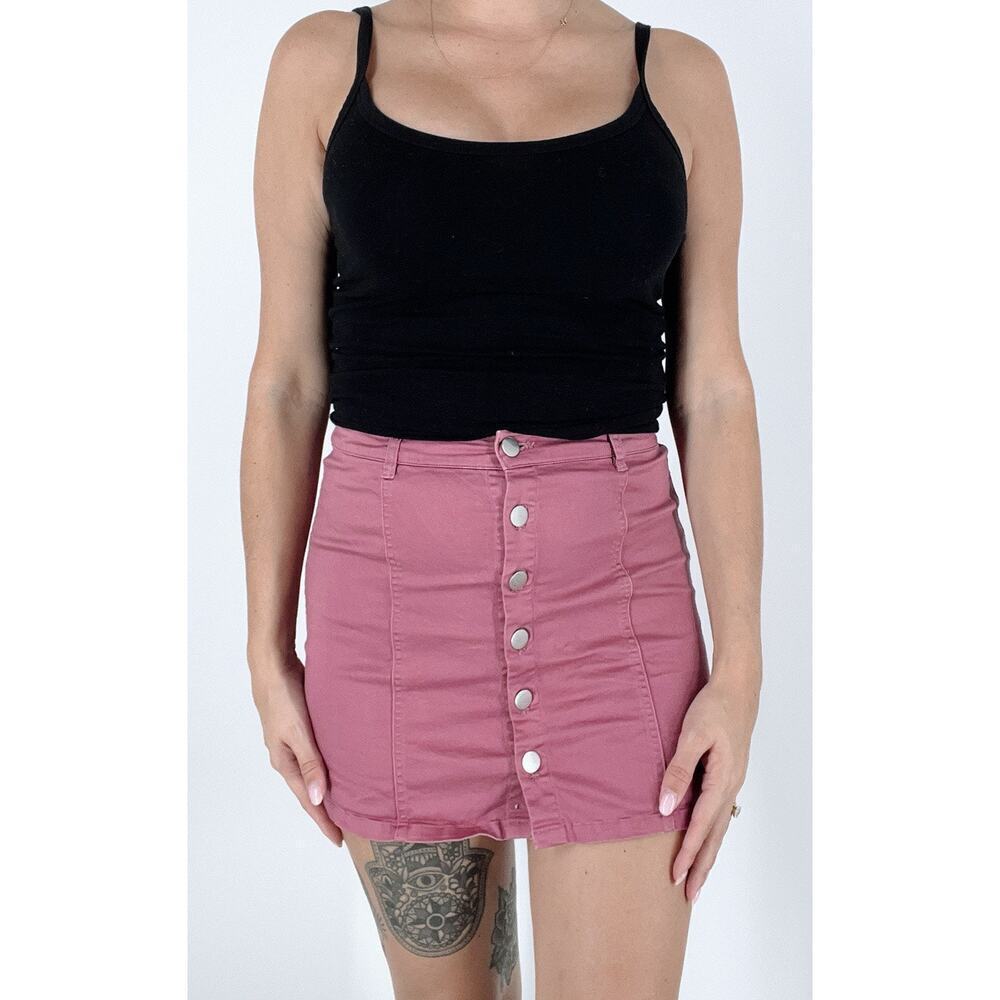 Forever 21 Pink Button Down Mini Skirt Size Small